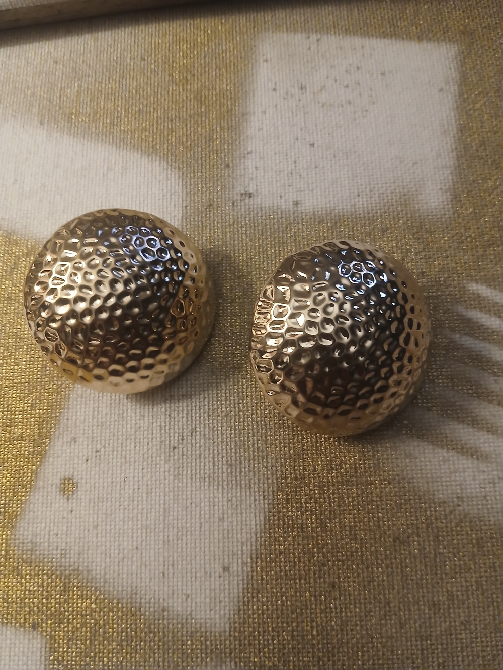 Giant Clip On Gold Hammered Dome Button Earrings - Women Accessories